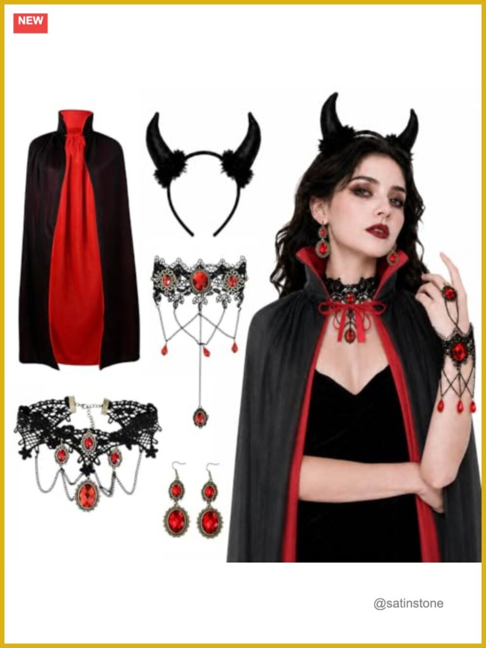 5-Piece Gothic Vampire Costume Accessories Set Women Cape Jewelry Halloween